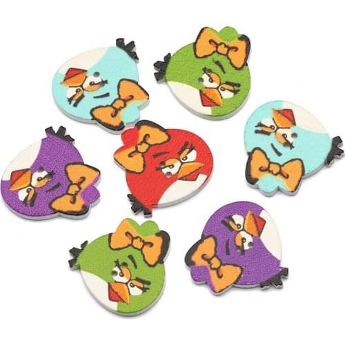 Mixed 50pcs/lot Natural Wooden Cartoon Bird Buttons 27x28mm Cute Childrens Clothing Sewing Decoration Scrapbook Diy Accessories