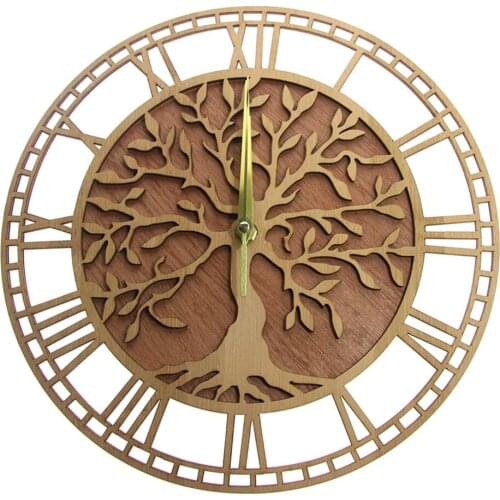 Tree of Life Modern Wooden Wall Clock 3D Vigorous Family Tree Art Non-ticking Home Decor Wall Watch Living Room Hanging Artwork