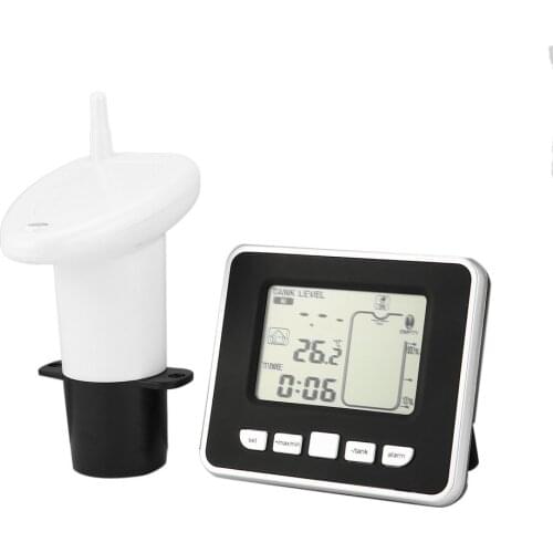 Ultrasonic Water Level Sensor Temperature Gauge Meter with LCD Liquid Depth Indicator Time Alarm Transmitter Measuring Tool
