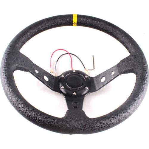 Universal 14 Inch 350mm Suede / PVC Racing Car Steering Wheels Deep Corn Drifting Sport Steering Wheel With Logo