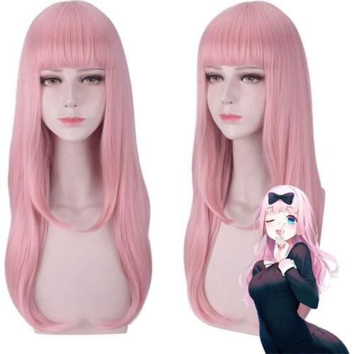 High Quality Kaguya-sama Fujiwara Chika Wig Cosplay Costume Synthetic Hair Long Straight Light Pink Wigs For Women
