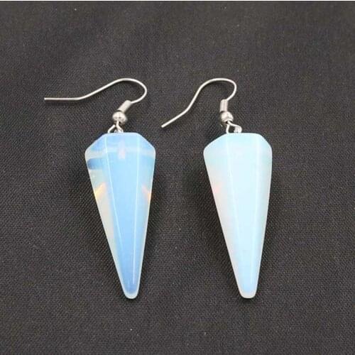 YJXP Silver Plated Hexagon Pyramid Drop Earrings For Women Opalite Opal Jewelry
