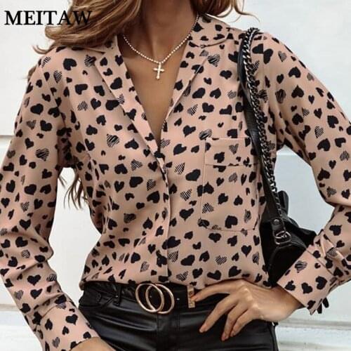 2020 Autumn Spring Elegant Heart Printed Women Blouse Shirts Ladies Long Sleeve Women Pullover Casual Female Office Tops