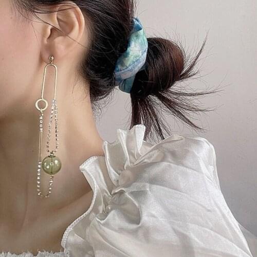 VSnow Fashion Simple Long Tassel Round Ball Dangle Earring for Women Girls Asymmetric Chain Gold Metallic Hollow Earring Jewelry