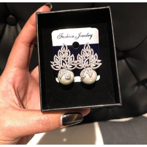 GODKI Imitation Pearl Leaf Collection Full Micro Cubic Zirconia Pave Women Bridal Engagement Earring Jewelry Addiction