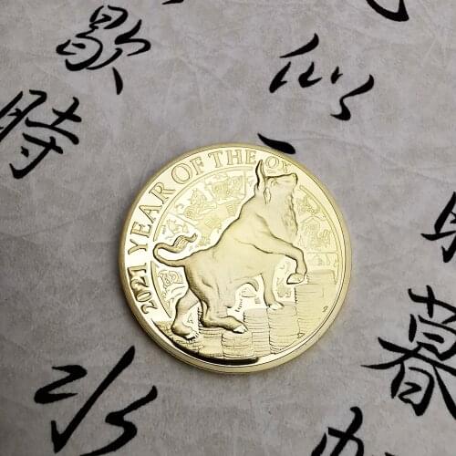The Year Of Ox Gold Coin Twelve Zodiac Ox Bull Cattle Souvenirs Coins Medal Christmas GIFTS