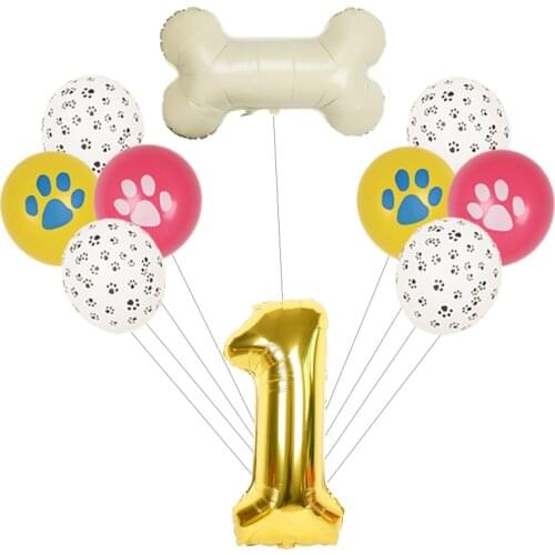 1Set 32inch Gold Number 1234 Pawty Bone Foil Balloons Animal Pet Dog Cat Birthday Party Decorations Kids Air Globos Latex Balls