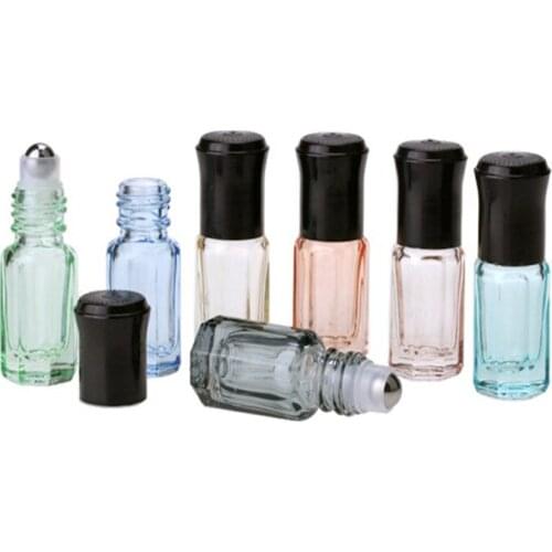 1pcs 3ml Mini Perfume Roller Bottle Thick Glass Clear Color Essential Oil Empty Bottle With Black Lid Makeup Refillable Bottle