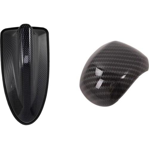 1 Pcs Waterproof Car SUV Shark Fin Roof Antenna & 1 Pcs Carbon Fiber Car Gear Shift Knob Head Cover