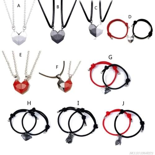2Pcs Minimalist Lovers Matching Friendship Heart Pendant Couple Magnetic Distance Faceted Heart Pendant Necklace Jewelry ly19 21