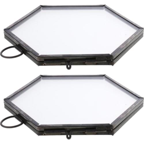 2PC Glass Photo Picture Wall Hanging Hexagon Frame Portrait Home Decor