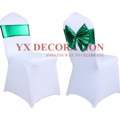 20pcs Bronzing Metalic Lycra Chair Band Spandex Chair Sash With Bow For Wedding Chair Cover Decoration
