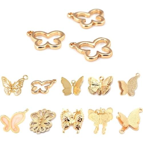 33558)10PCS 11*10MM 24K Gold Color Brass Butterfly Charms Pendants High Quality Diy Jewelry Findings Accessories wholesale
