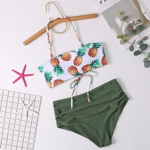 Sexy Bandeau Bikinis Women Pineapple Vintage Push Up Bikini Swimwear Lace Up Swimsuit High Waist Bathing Suit Beach Wear Biquini