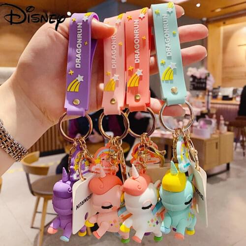 Disney Cartoon Unicorn Keychain Female Cute Cartoon Rainbow Pony Car Key Pendant Couple Key Chain