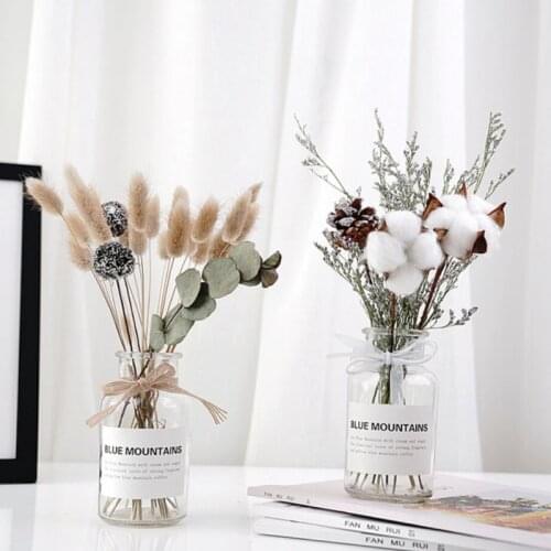 1 Set Dried Flowers Bouquet and glass Bottle Set Simple Home Merry Christmas Wedding Decoration Ornament Accessories Z