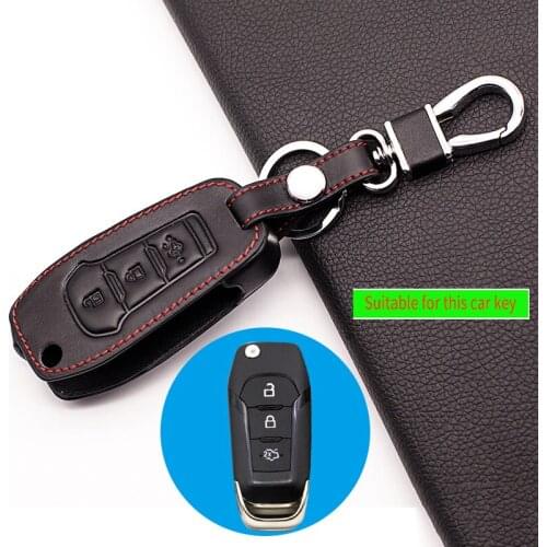 Genuine leather key chain ring cover case holder For Ford Mustang,EDGE,Mondeo high quality 3 buttons car key case protect shell