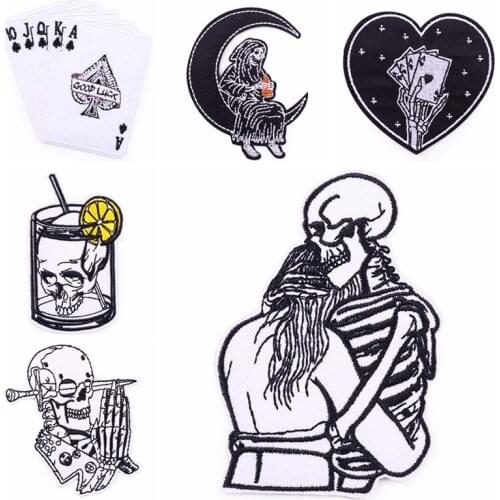 Black&White Styles Skull Patches for Clothing Iron-on Badges Stripes Embroidered Applique DIY Ironing Patch On Clothes Stickers