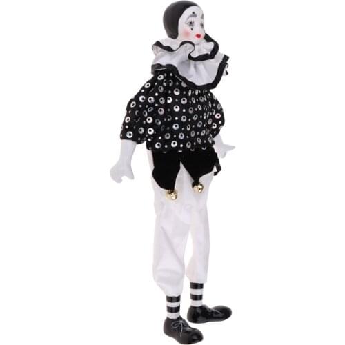 38cm Porcelain Clown Doll in Clothes Halloween Christmas Decoration Souvenirs Collections Arts Crafts Kids Toys