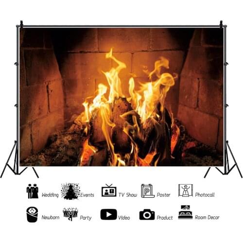 Fireplace Flame Children Backdrops Photography Warm Harmonious Family Reunion Party Photo Background for Shooting Decor