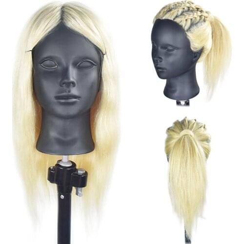 Cheap Mannequin heads 100% Natural Human Hair Training Mannequin Head Cosmetology Hairdressing Makeup with Long Hair