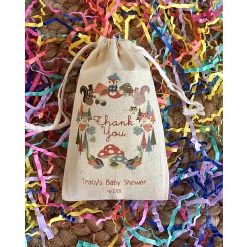 Woodland Theme Forest Animal Party bag customize cotton birthday favor gift bag welcome drawstring bags treat bag thank you bags