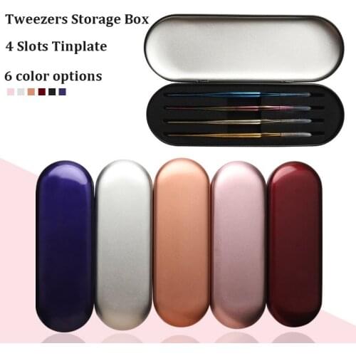 4 Slots Exquisite Tinplate Storage Box Eyelash Extension Beauty Makeup Tweezers Protection Box Eyelash Planting Tools