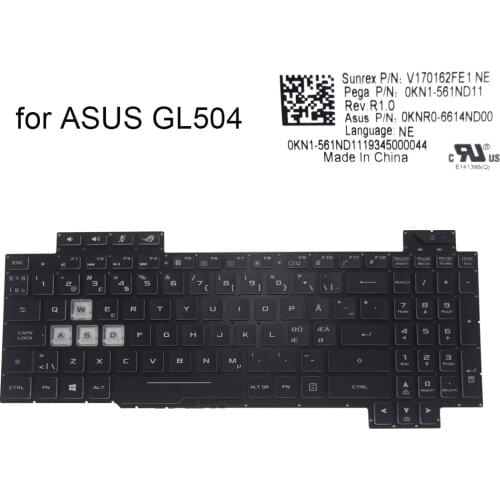 RGB Norway backlit laptop keyboard for Asus ROG Strix GL504 GS GL504GM GL504GW NE Nordic keyboards crystal keycaps 0KN1 561ND11