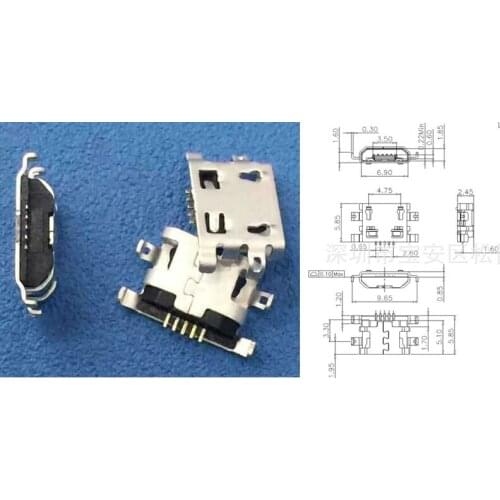 MICRO USB 5P heavy plate tail plug pin 1.6 flat,Tail Charging socket,new and original