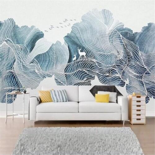 Milofi abstract ink lines landscape elk forest new Chinese mural wallpaper background wall decoration painting