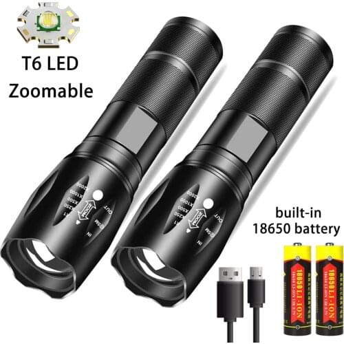 Powerful T6 LED Flashlight Aluminum Alloy Portable Torch USB ReChargeable Outdoor Camping Tactical Flash Light