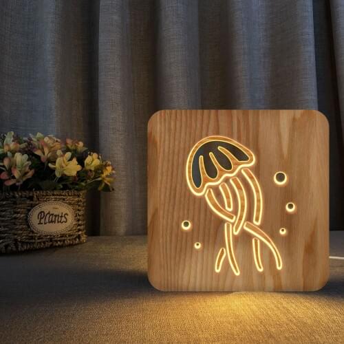 Jellyfish Solid Wood Table Lamp Night Lighting Creative USB Daily Night Light