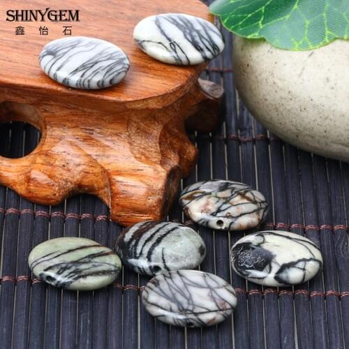 ShinyGem 18mm Flat Round Zebra Stone Beads Grey Black Strip Network Stone Wholesale Natural Stone Beads For Jewelry Making 20pcs