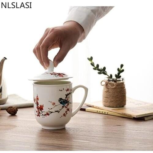 New style ceramic tea cup with lid Chinese Tea set flower tea cup Travel convenient tea set Home creative water cup WSHYUFEI