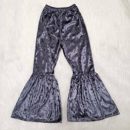 Solid color girl long pants fashion girls dark gray bell pants with velvet