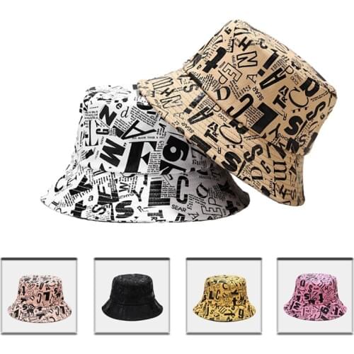 Men Casual Letter Printed Fisherman Hat Unisex Cotton Bucket Hat Women Outdoor Foldable Sun Hat Couple Student Trucker Cap