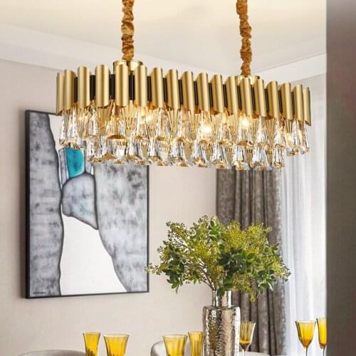 Postmodern Oval Stainless Steel Crystal Chandelier Hanging Lamp Lighting Lustre Chandelier Lighting Fixture For Dinning Room