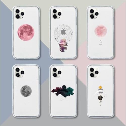 Beautiful stars moon clouds simple art Phone Case Transparent For iPhone 13 12 11 pro mini XS XR X max 5 6 s 7 8 plus Soft bags