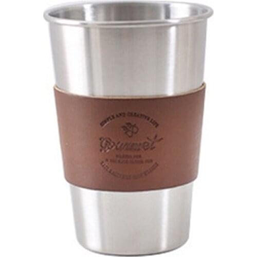 Q9QF Stainless Steel Vacuum Insulated Cup with Leather Sleeves Travel Mug Coffee Cup for Home, Office, Kitchen, Cool/Hot