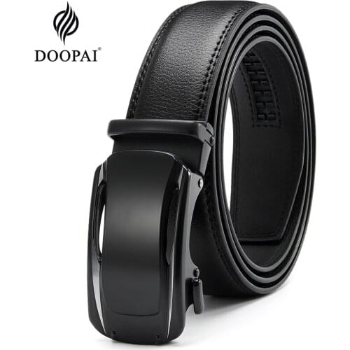 DOOPAI Mens Leather Belt Automatic Genuine Leather Belts Business Leisure Ratchet Cow Strap for Men Pants Waistband 3.5cm Width