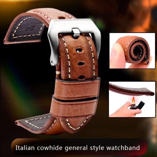 Italian cowhide leather watch belt FOR pam111 441 watch belt 22 24mm mans watch belt buckle Free shipping
