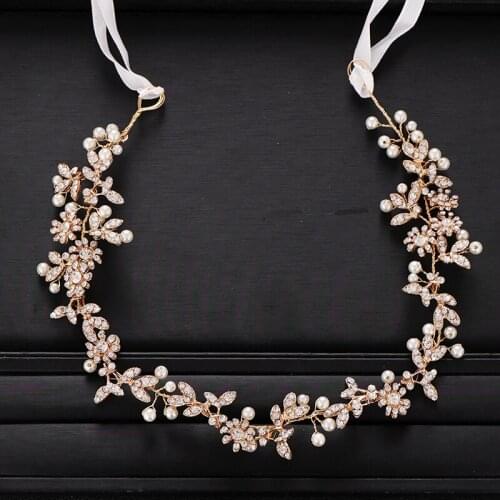 Wedding hair accessories bridal headband flower gold crystal pearl handmade wedding headband tiara women hair jewelry