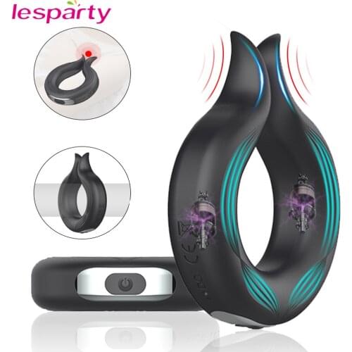 Vibrating Penis Massager Ring for Men Sex Toys Cockring Scrotum Delay Ejaculation Male Vibrator USB Rechargeable Silicone Lock R