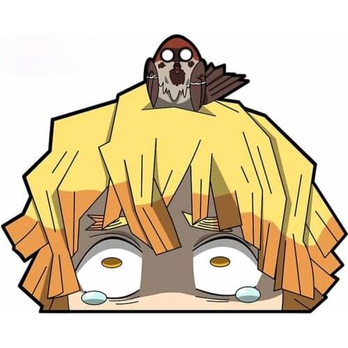 13cm for Demon Slayer Zenitsu Peeker Funny Car Stickers Auto Vinyl Car Decals Windshield Anime Sticker