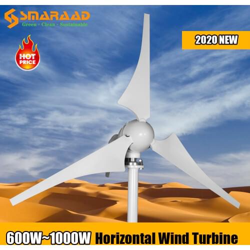 Factory Outlet 600W 800W 1000W New Energy Horizontal Wind Turbine Generator MPPT Controller 12v 24v 3 5 Blades Small Windmill
