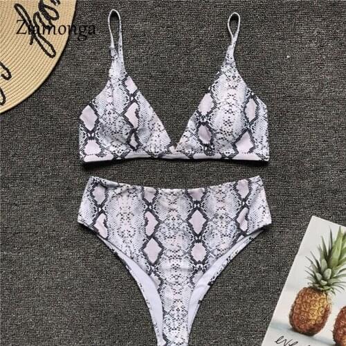 Ziamonga 2020 Sexy Women Snake Print Swimsuit High Cut Swimwear Padded Beachwear Push Up Bathing Suit Bikini Set Female Biquini