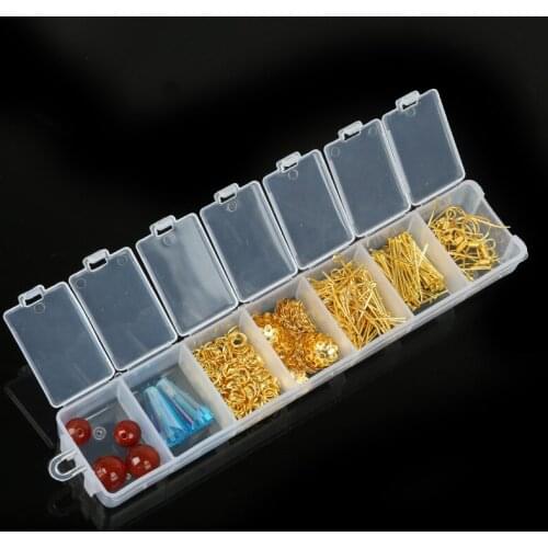 1 Set 7 slots Single Rings Hollow Flower Pins & Neddles Ears Hooks Beads for DIY Handmade Earring Jewelry Making Finding Box