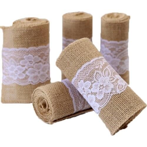 1pcs Burlap Table Runner Natural Rustic Jute Burlap Table Runner with White Lace for Country Wedding Party Bridal Baby Shower