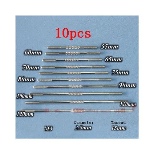 10pcs M3xL55/60/65/70/75/80/90/100/110/120mm Knurled Tie Rod Metal Double Threaded Rods for DIY RC Model Car Fixed-wing Aircraft