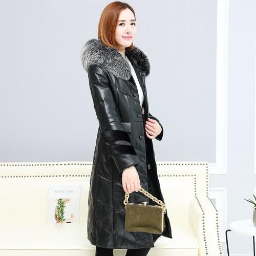300% Sheepskin Coat Female Genuine Leather Jacket Winter Jacket Women Fox Fur Collar Long Down Jackets Plus Size 6xl MY